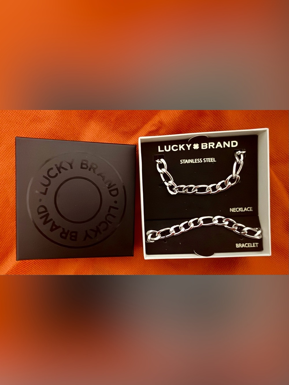 Lucky Brand Stainless Steel Silver Chain Necklace & Bracelet Set
